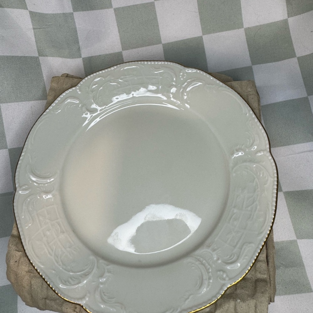 Set of 6 Classic Rose Rosenthal Germany Ivory Embossed Plates Gold Trim 6”
